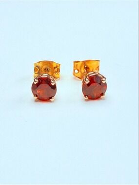 14K Solid Yellow Gold 1 CT 5mm Garnet Classic Round Stud Vintage Earrings